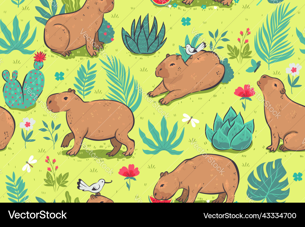 Seamless pattern with cute capybaras graphics vector image