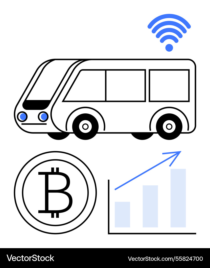 Smart bus technology connecting with bitcoin Smart bus technology connecting with bitcoin vector image