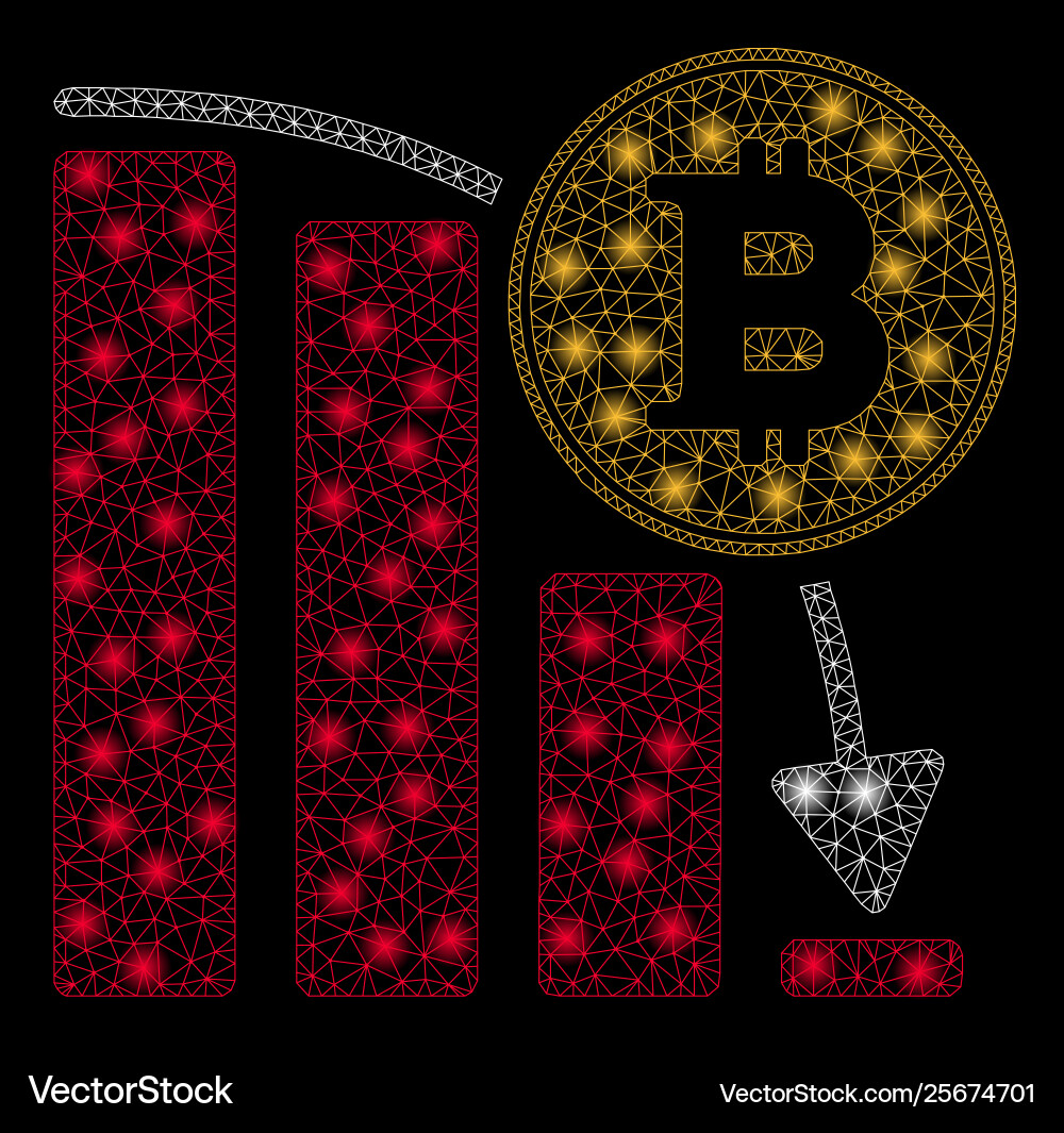 Bright mesh network bitcoin falling chart vector image
