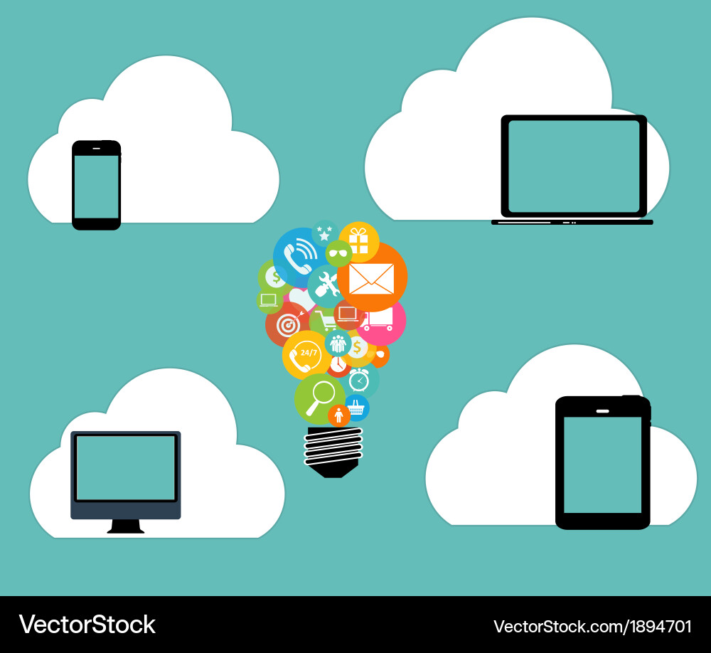 Cloud computing concept on different electronic vector image