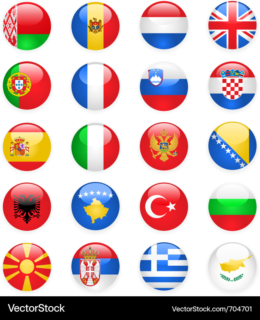 European Flags Buttons Collection vector image