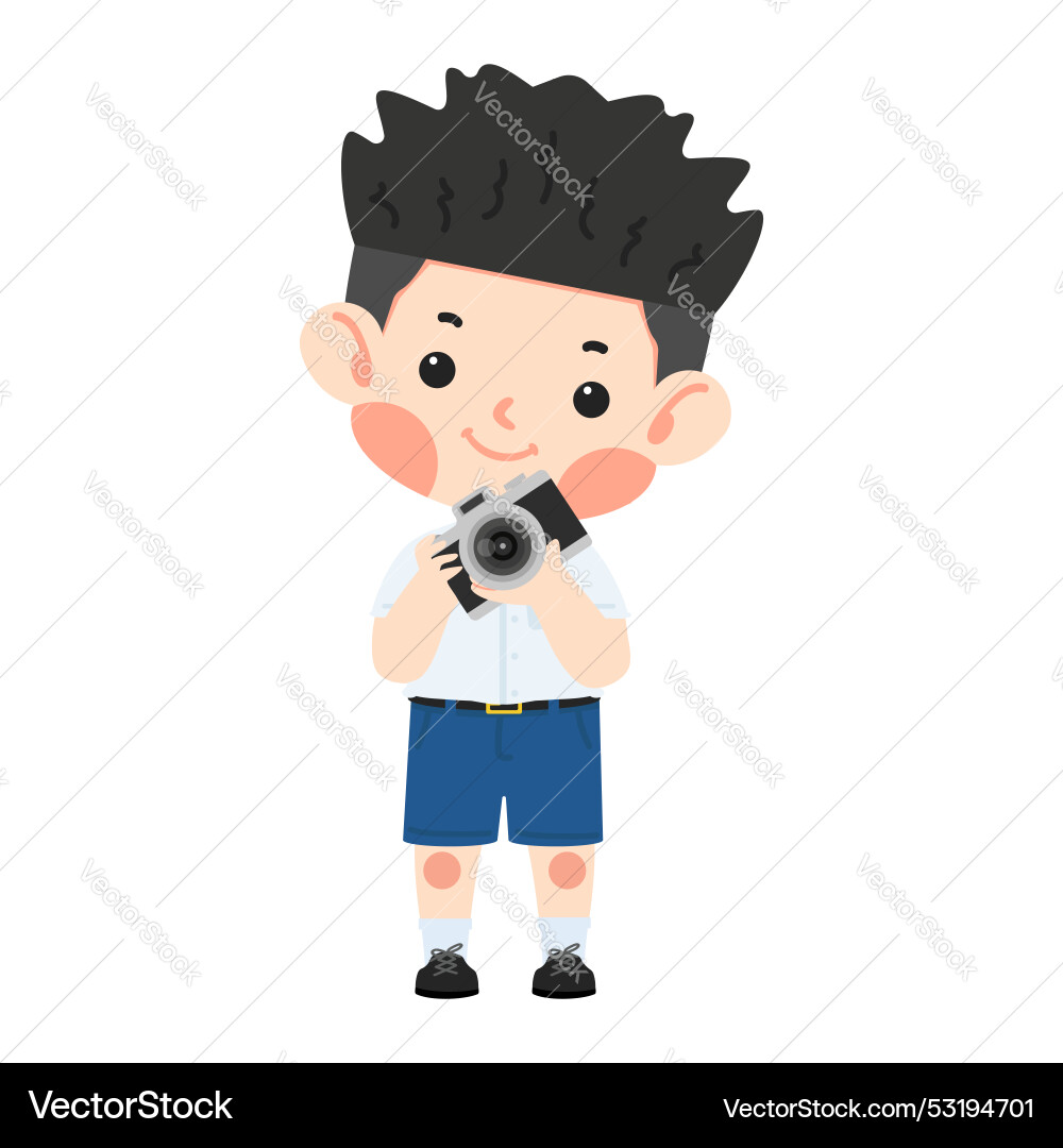 Kid boy taking photo camera Royalty Free Vector Image