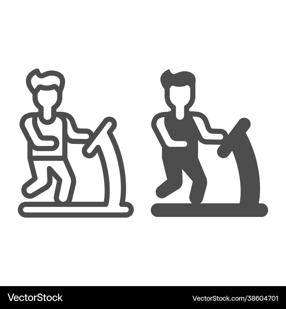 Man run on treadmill line and solid icon vector image