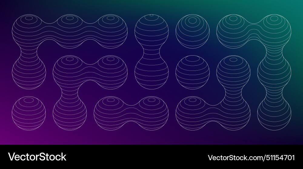 Metaball connected circles wireframe y2k shape Vector Image