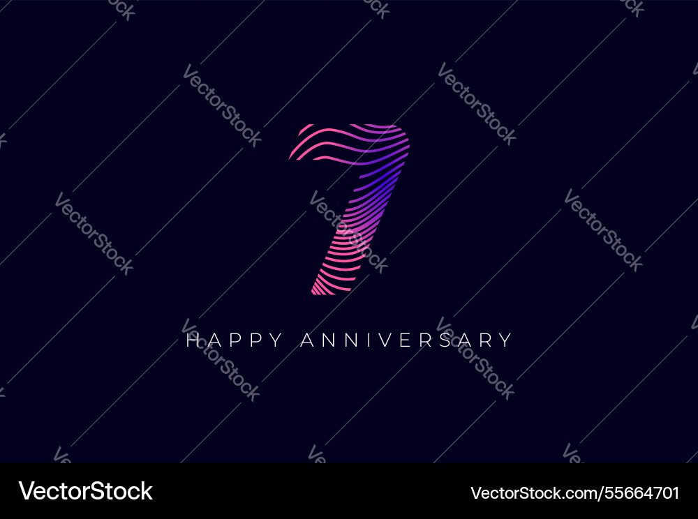 Numeric design with line curve 7th happy Numeric design with line curve 7th happy Vector Image