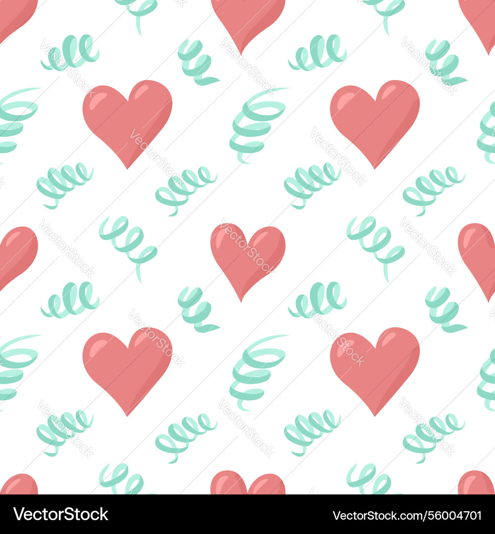 Seamless pattern with hearts and swirls Vector Image