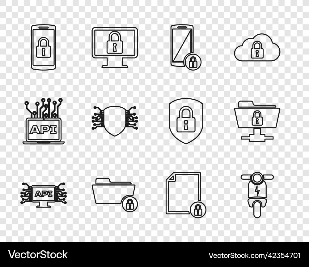 Set line computer api interface electric scooter Set line computer api interface electric scooter vector image