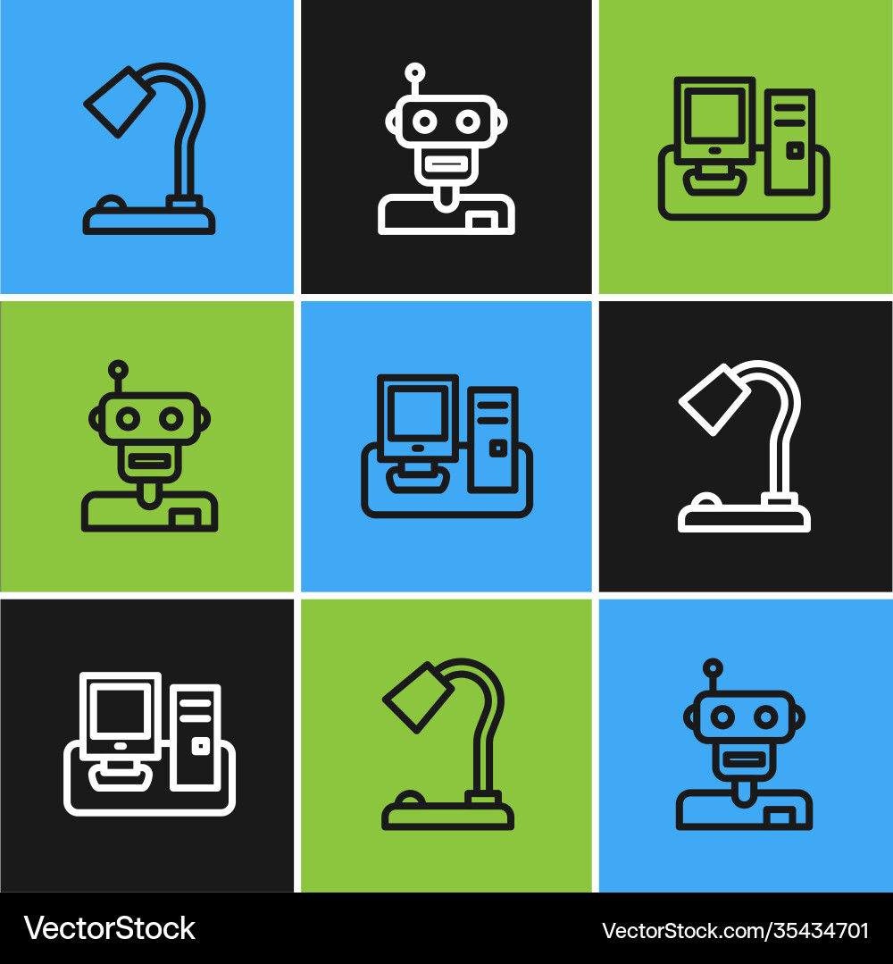 Set line table lamp monitor with keyboard Vector Image