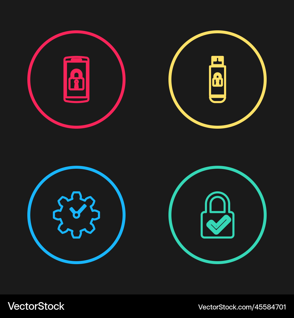 Set line time management lock and check mark usb Set line time management lock and check mark usb vector image