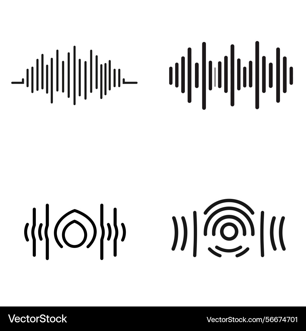 Set of four sound waveforms black graphic Vector Image