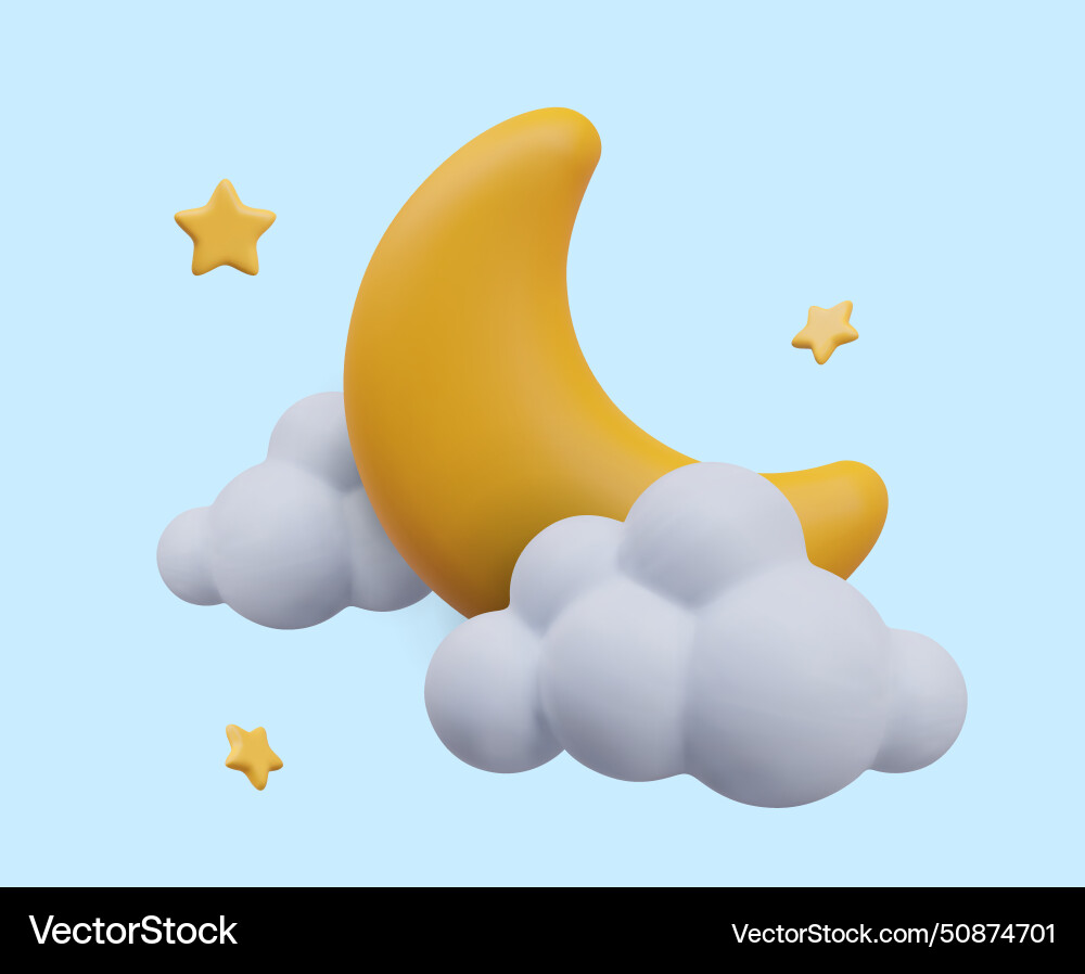 Yellow crescent moon with clouds on background Vector Image
