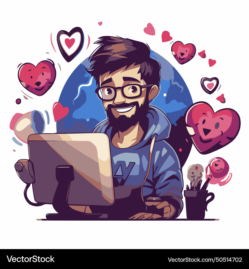 A man with beard working at computer Vector Image