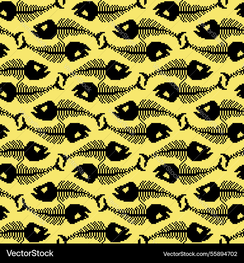 Fish skeleton pixel art pattern seamless 8 bit Vector Image
