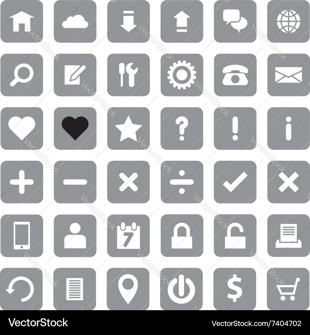 Gray web icon set flat style on round rectangle Vector Image