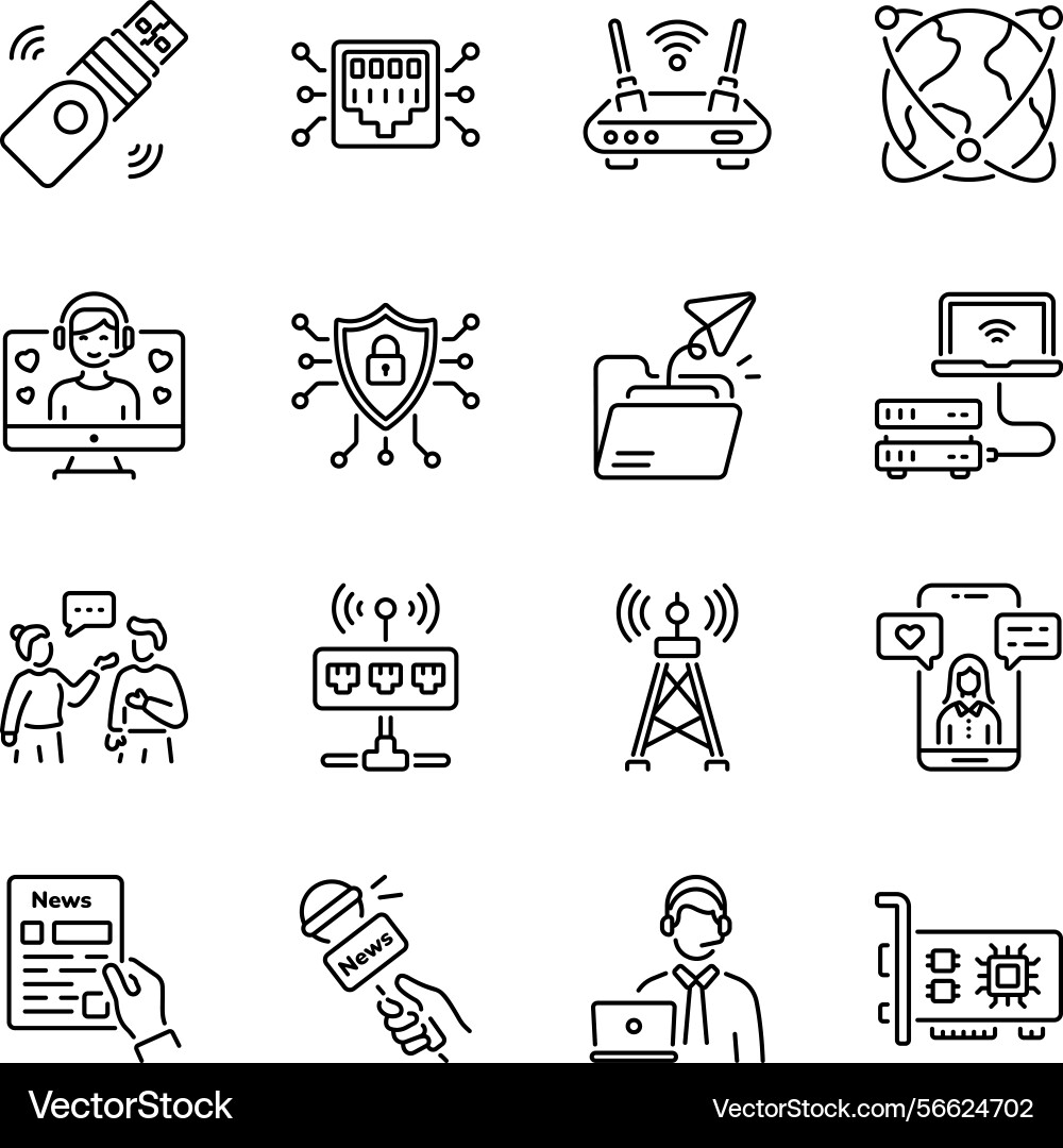 Pack of networking line style icons vector image