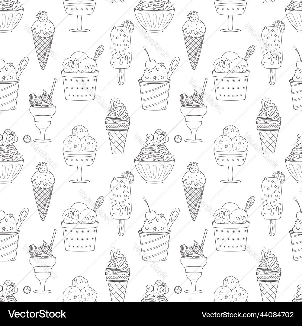 Seamless pattern with outline different ice cream Seamless pattern with outline different ice cream vector image