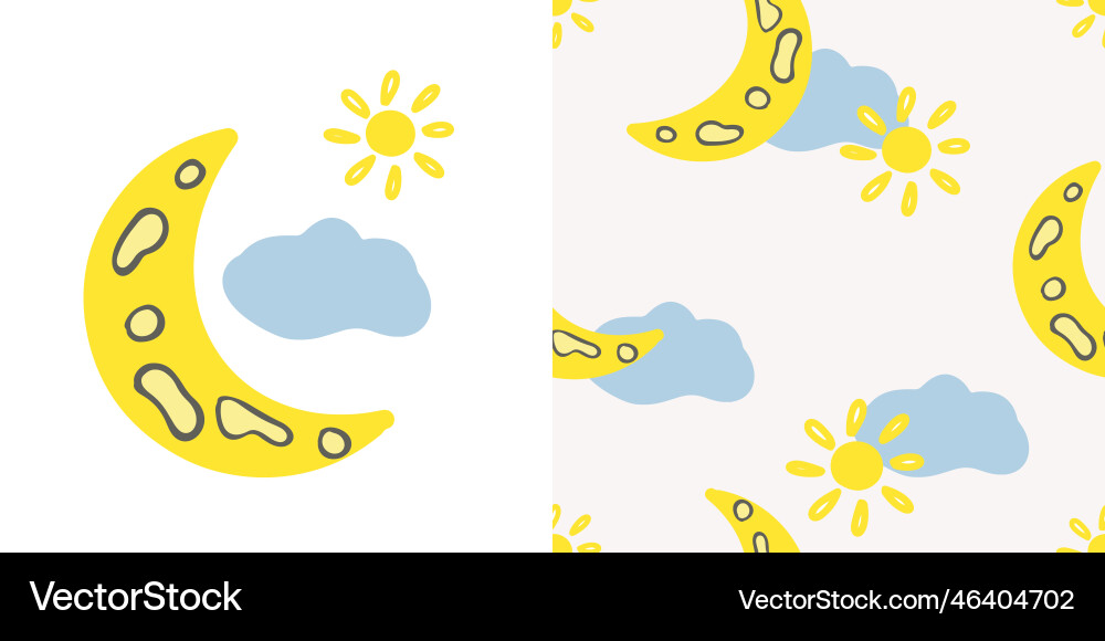 Set design elements with seamless childish pattern Set design elements with seamless childish pattern Vector Image