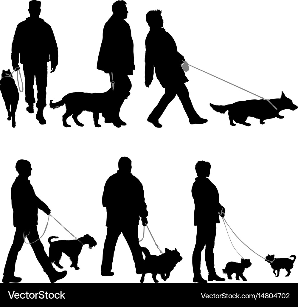 Set silhouette of people and dog on a white Vector Image