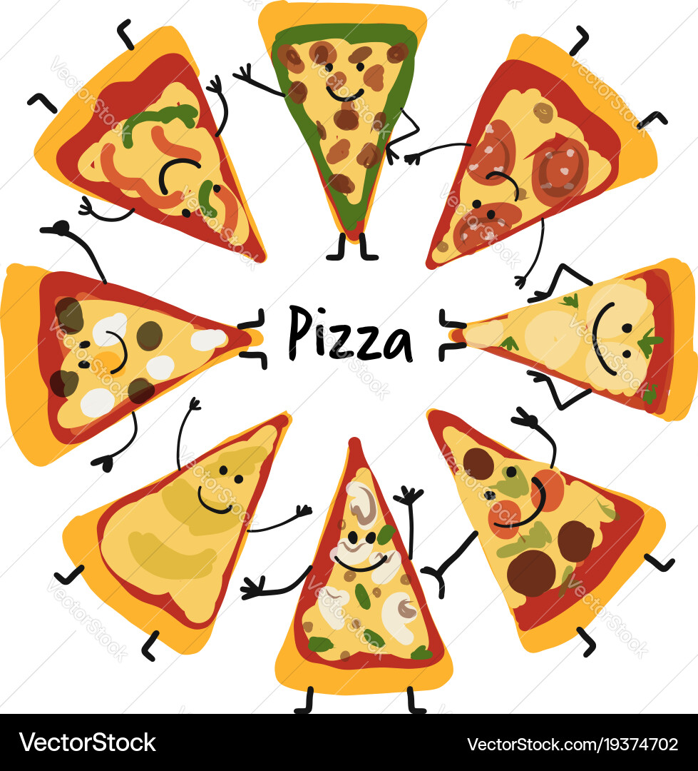 Smiling Pizza Slice Characters vector image