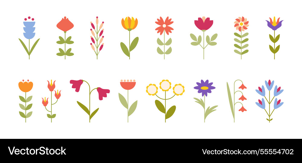 Spring colorful flowers set in flat style Spring colorful flowers set in flat style vector image