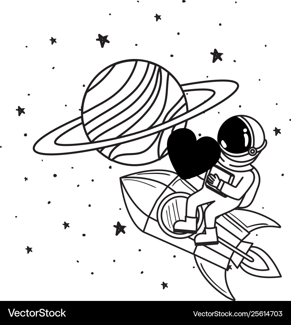 Astronaut with spacesuit and rocket in white vector image