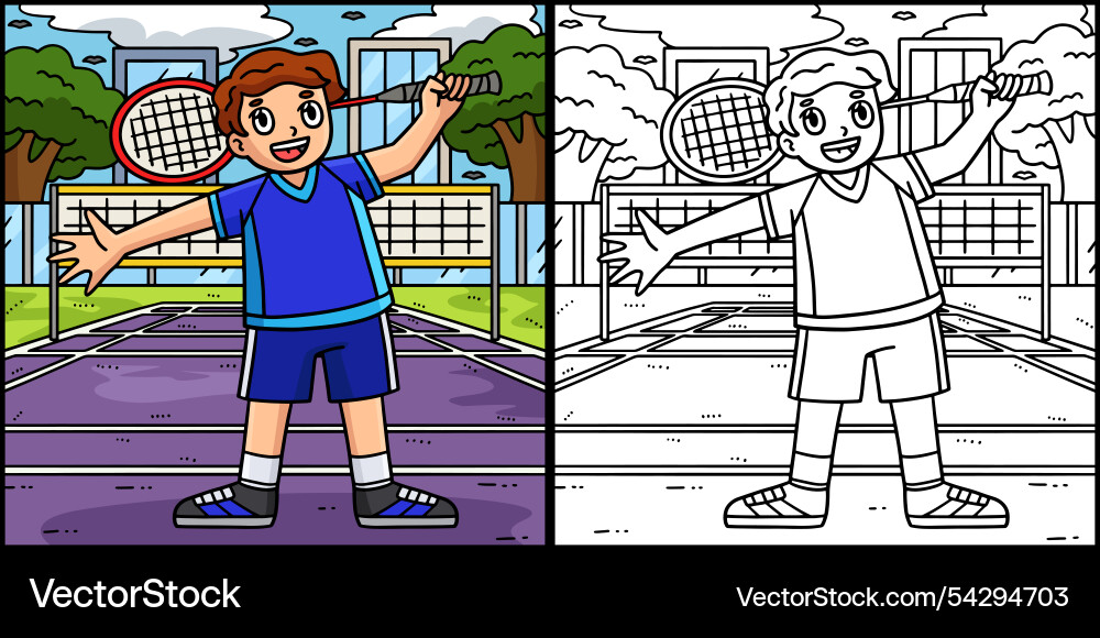 Badminton player with racket coloring Vector Image