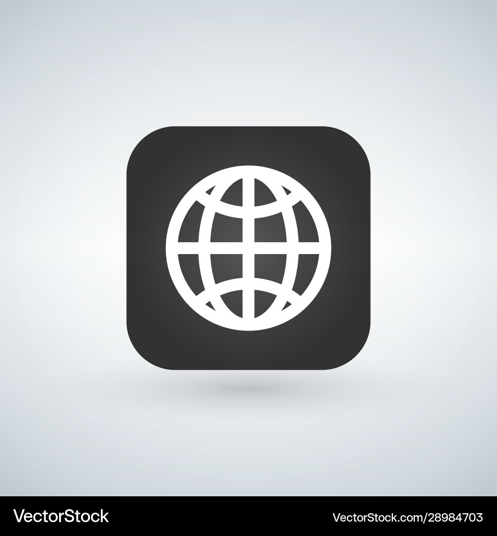Globe icon over black app button with shadow Vector Image