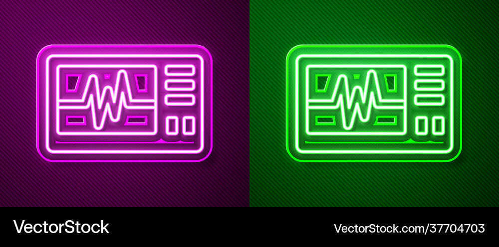 Glowing neon line computer monitor with cardiogram Vector Image