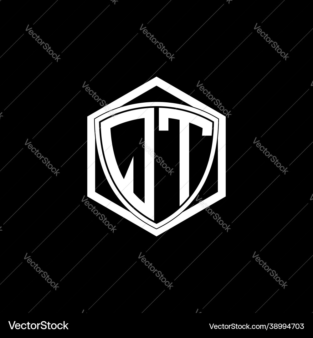 Initial letter q t shield with hexagon frame Vector Image