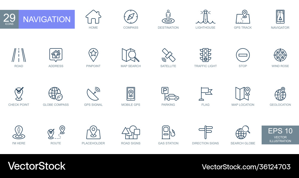 Navigation location gps elements - thin line web Vector Image