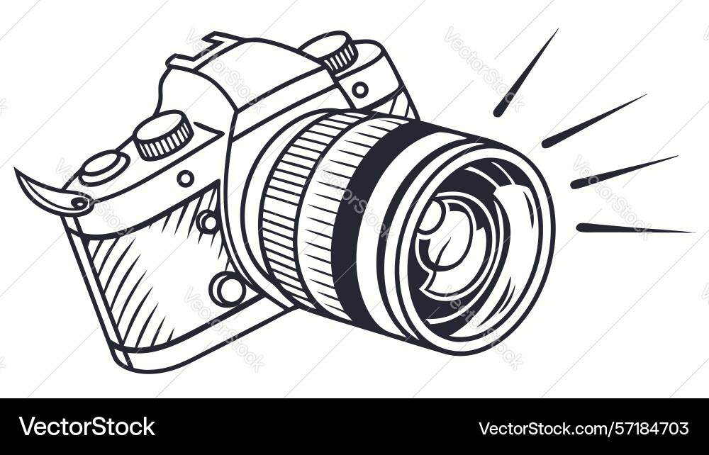 Retro camera with external flash and light rays vector image
