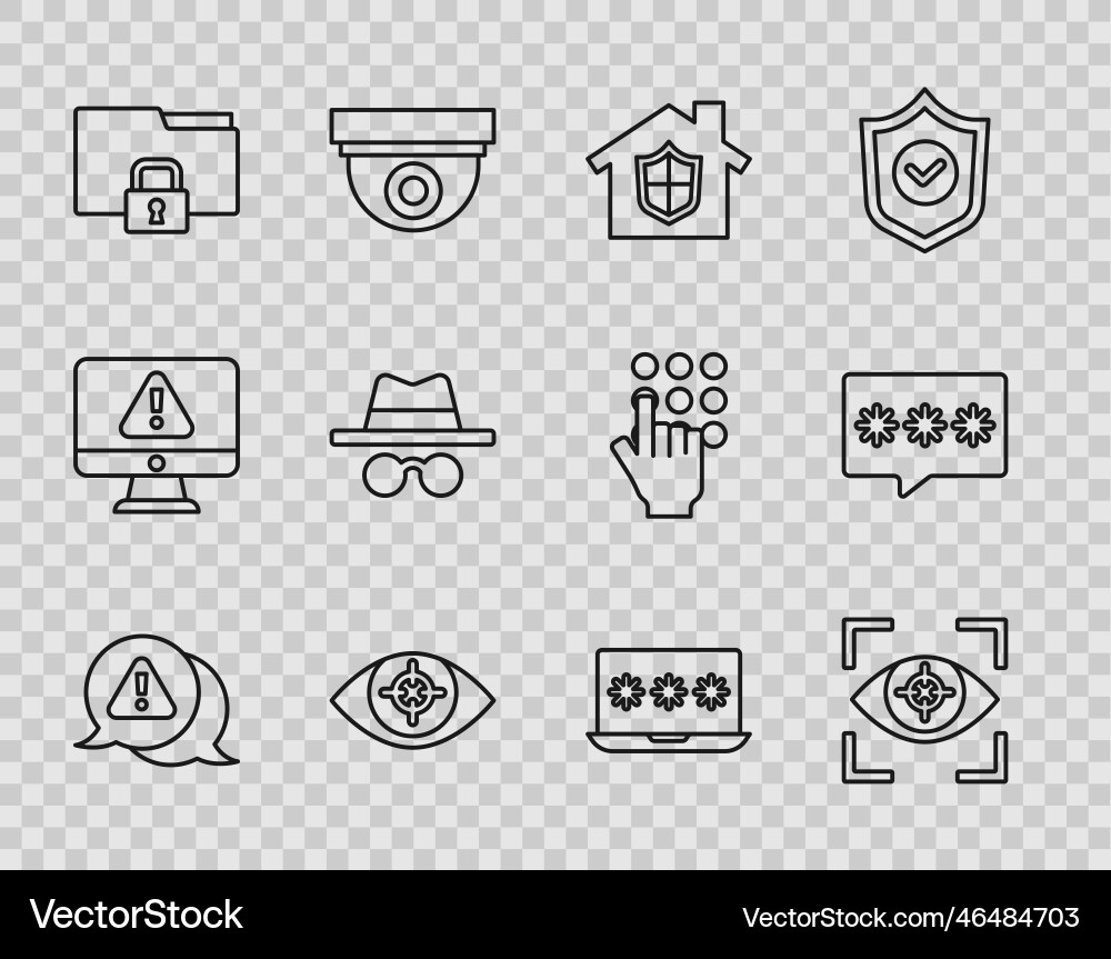 Set line exclamation mark in triangle eye scan Vector Image