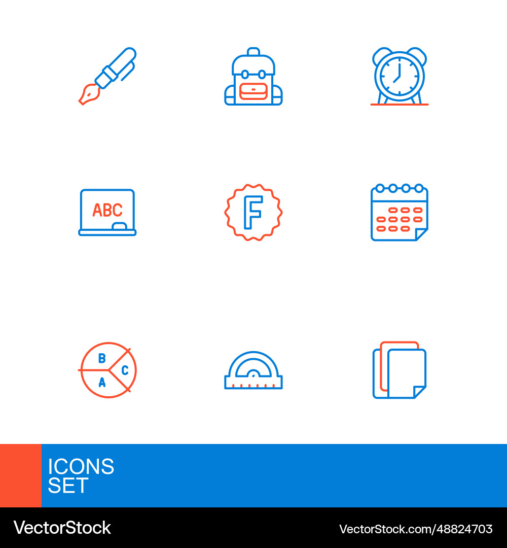 Set line file document protractor grid pie chart Set line file document protractor grid pie chart vector image