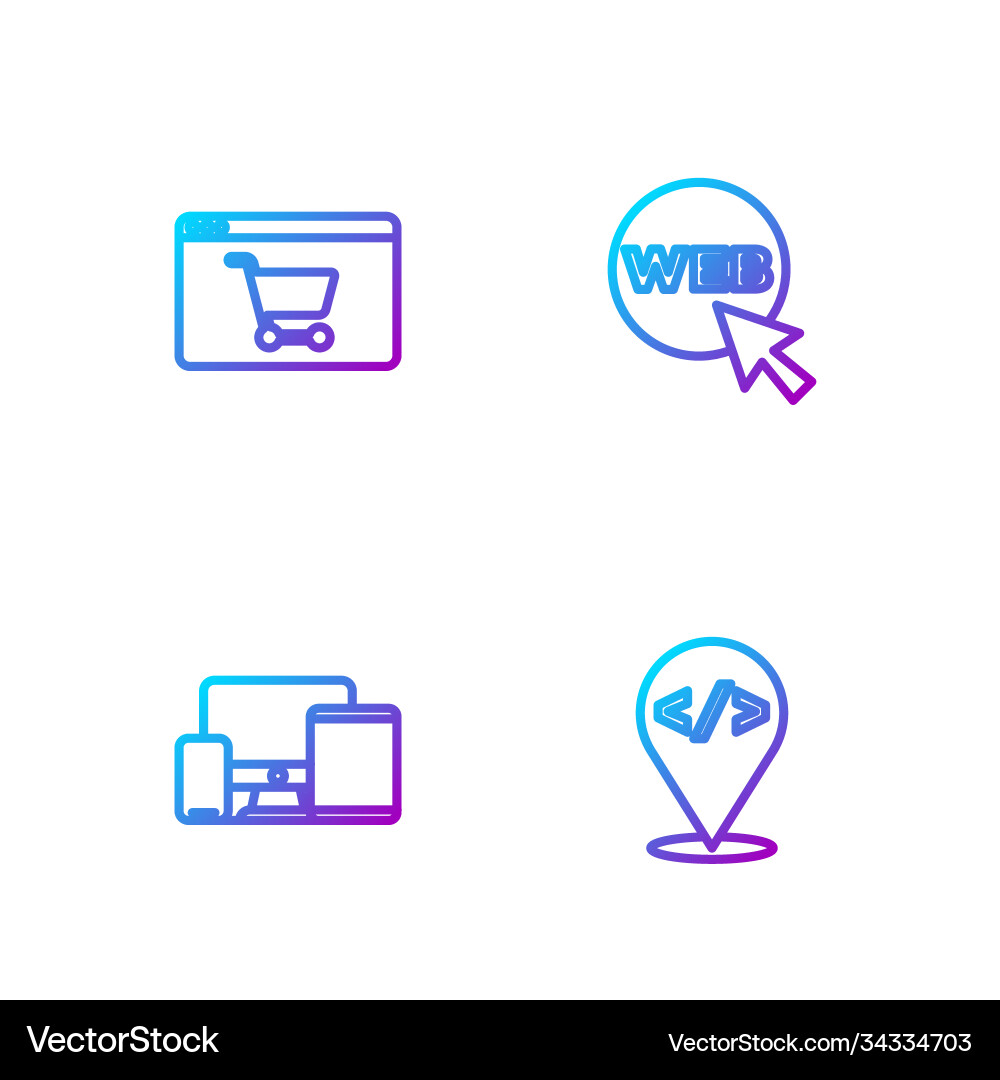 Set line front end development monitor mobile Vector Image