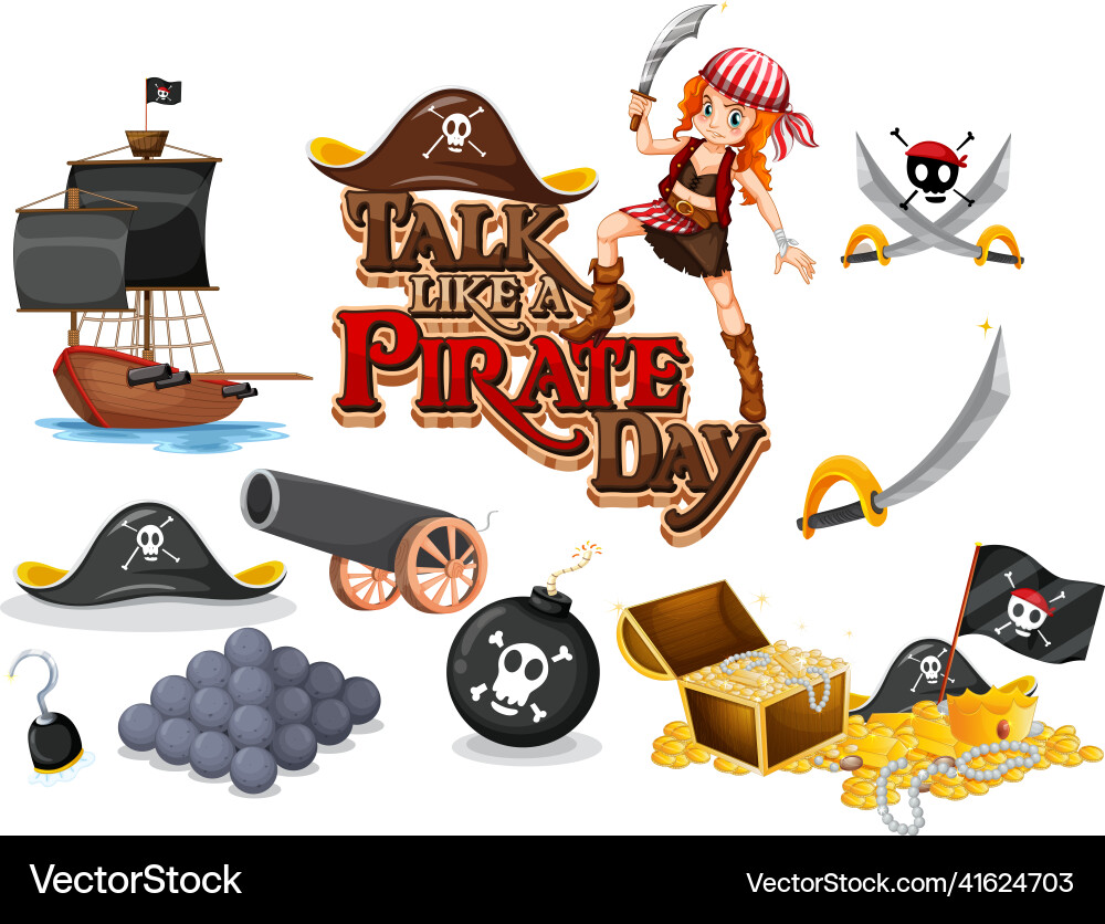 Set of pirate cartoon characters and objects Set of pirate cartoon characters and objects vector image