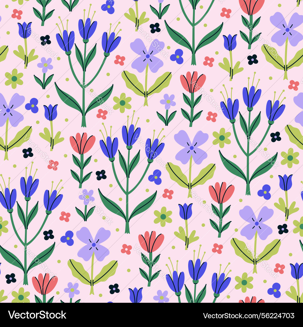 Simple seamless pattern with different flowers Simple seamless pattern with different flowers vector image