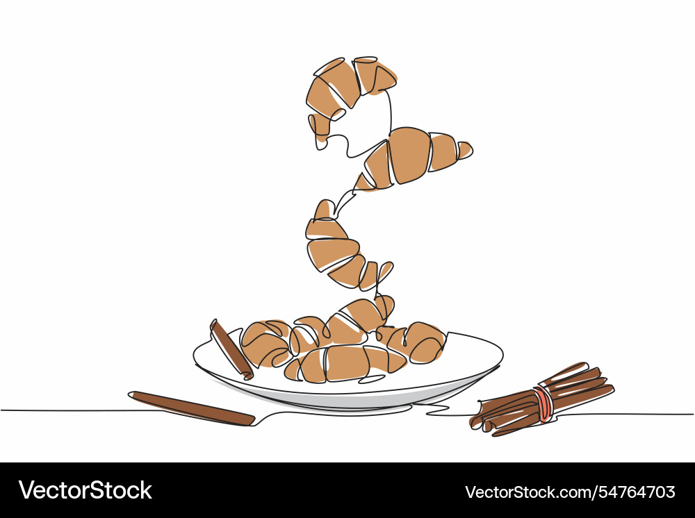 Single continuous line drawing some cinnamon Single continuous line drawing some cinnamon Vector Image