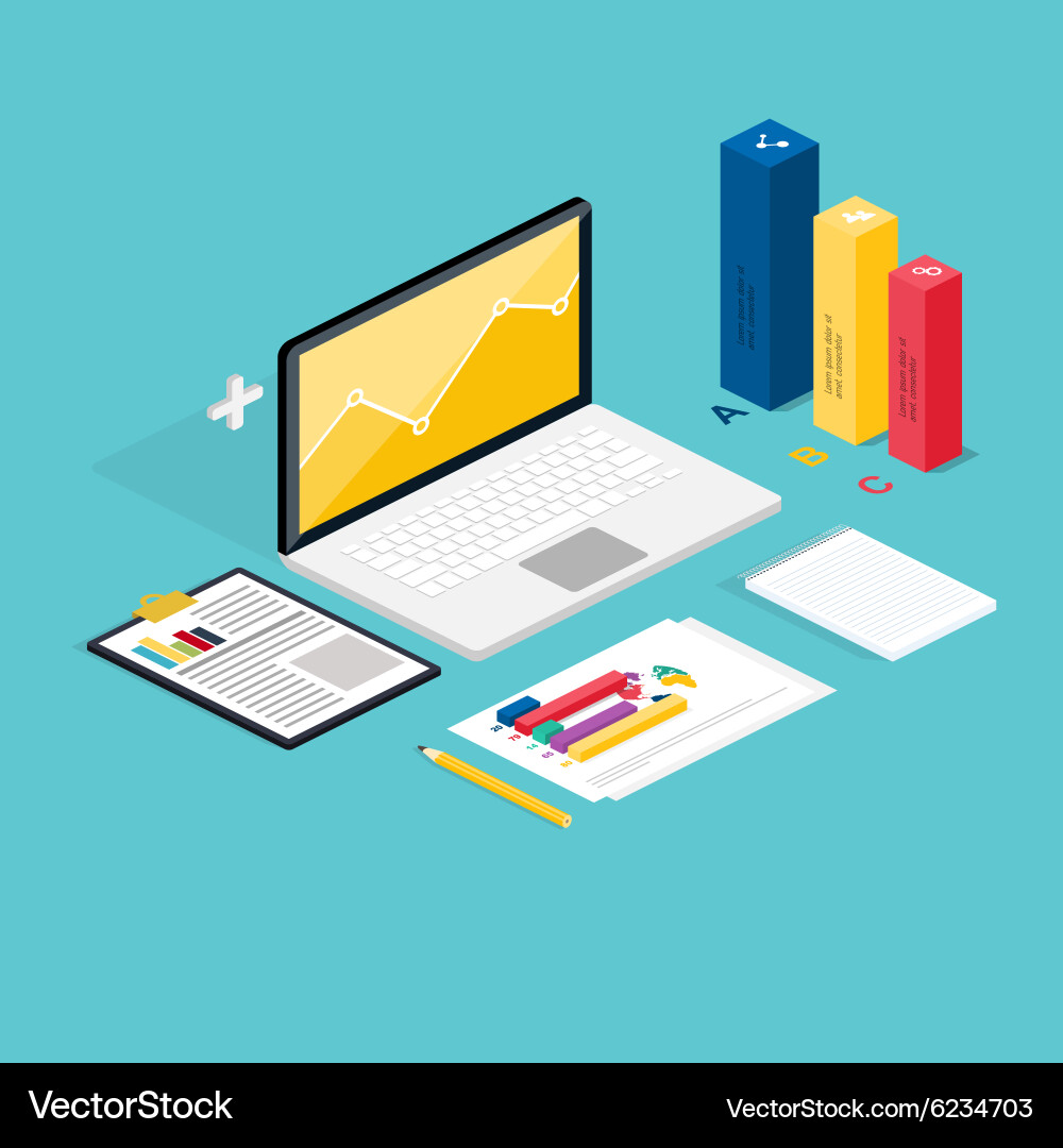Web of analytics process with laptop vector image