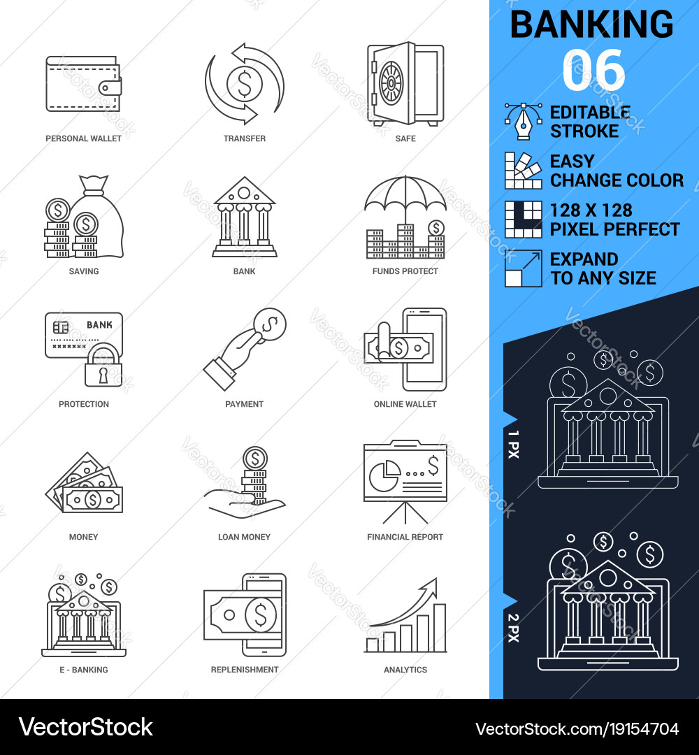 Banking icons set thin line Vector Image