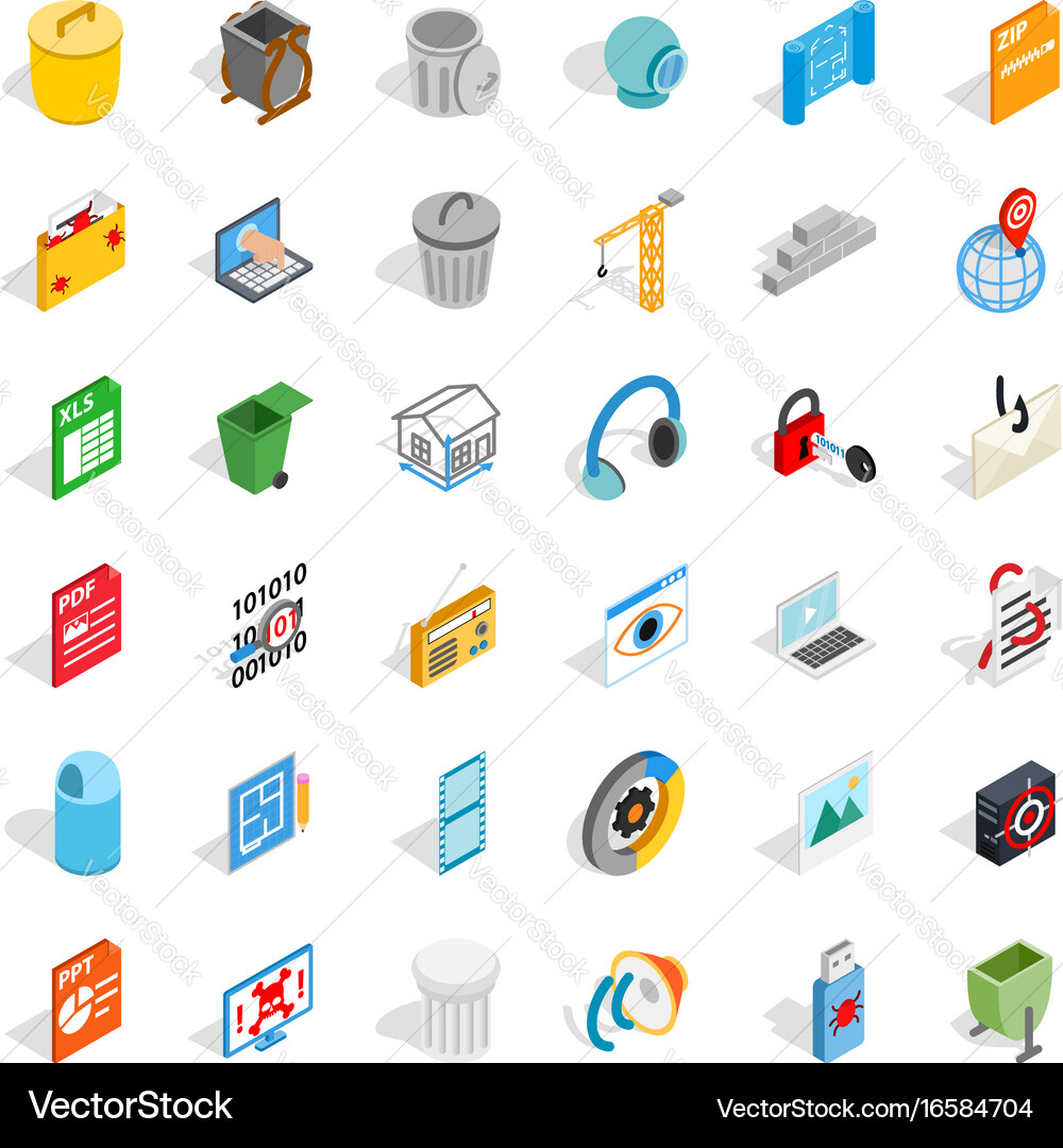 Computer file icons set isometric style vector image