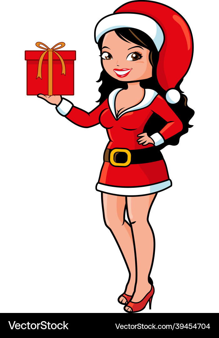 Cute Santa Girl with Gift Box vector image