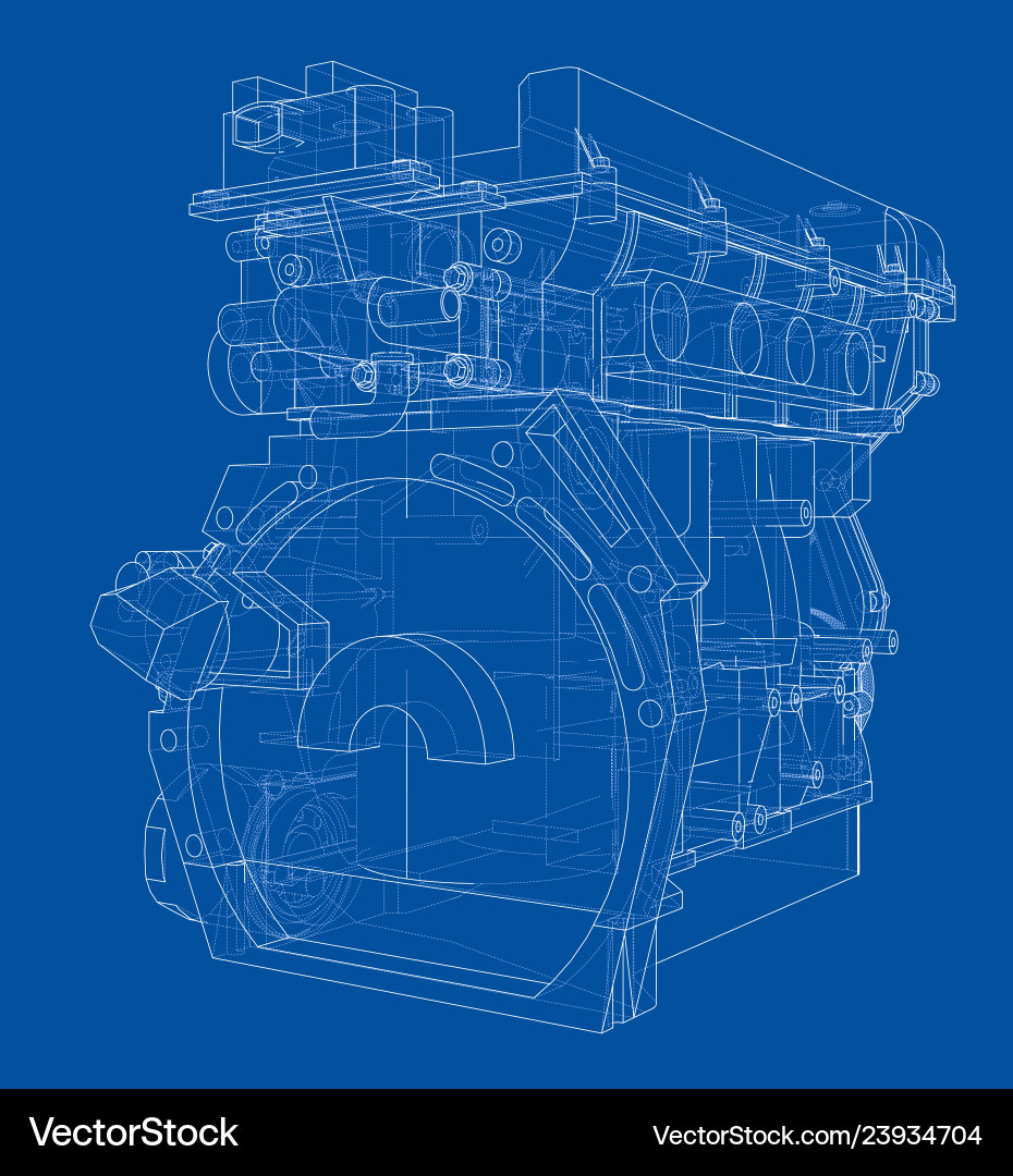 Engine sketch rendering of 3d vector image