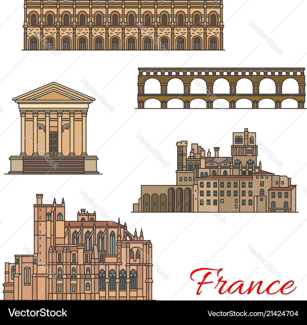 French travel landmarks with buildings and bridges French travel landmarks with buildings and bridges vector image