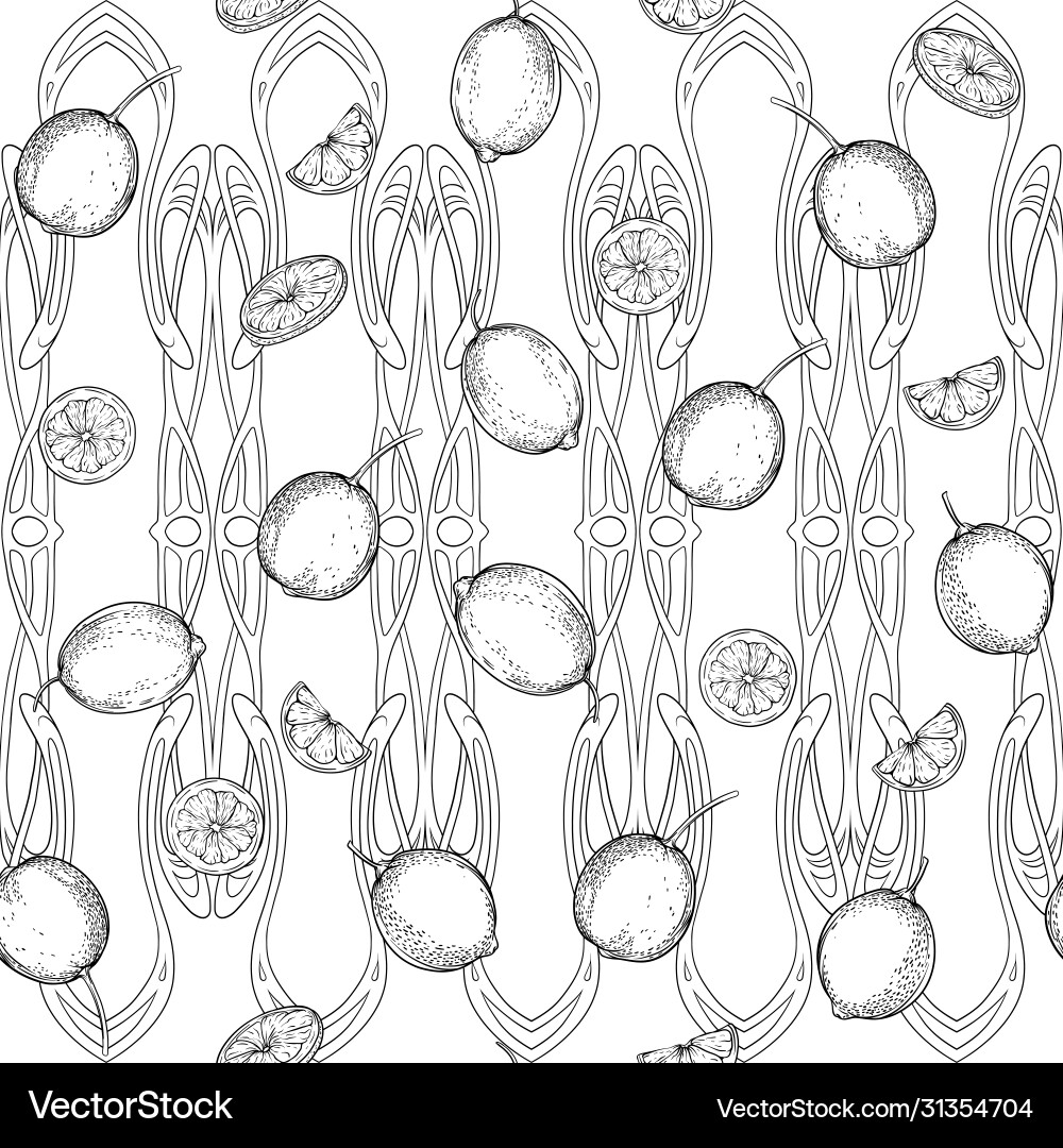 Lemon tree branch with lemons seamless pattern Lemon tree branch with lemons seamless pattern vector image
