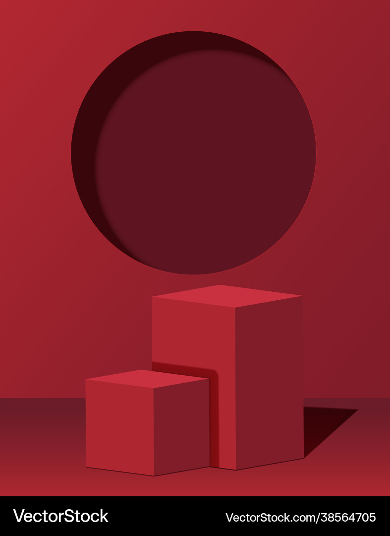 3d cube podium display mockup on red abstract 3d cube podium display mockup on red abstract vector image