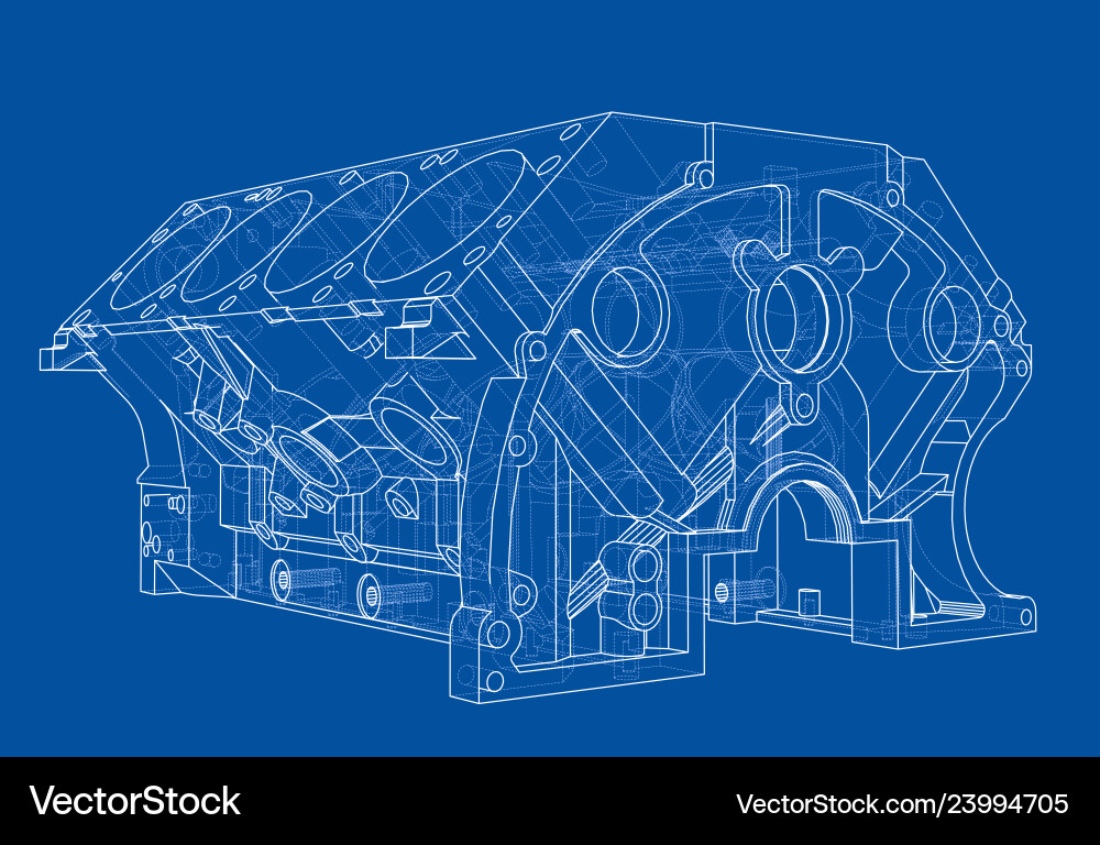 Engine block sketch rendering of 3d Engine block sketch rendering of 3d Vector Image