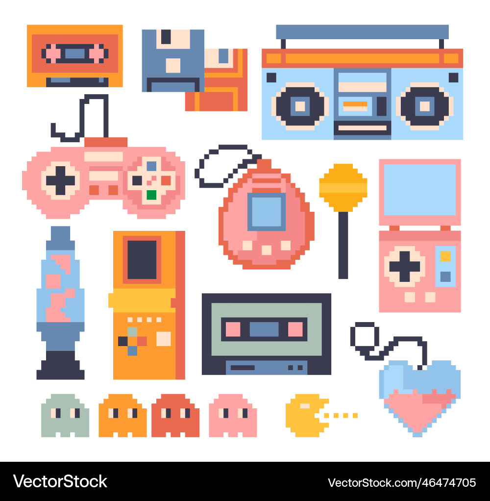 Game pixel stickers set Game pixel stickers set vector image