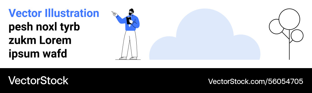 Man reading notebook near cloud and tree Vector Image