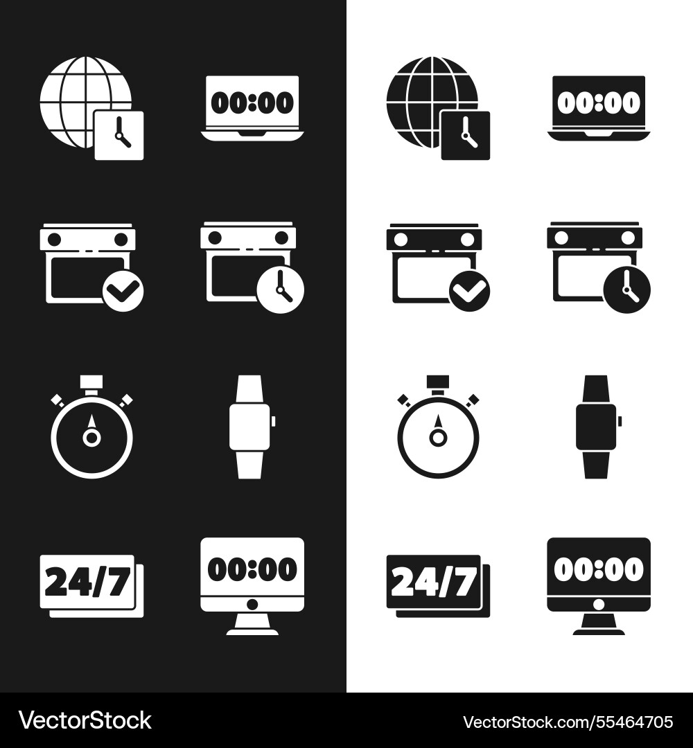 Set calendar and clock with check mark world time vector image