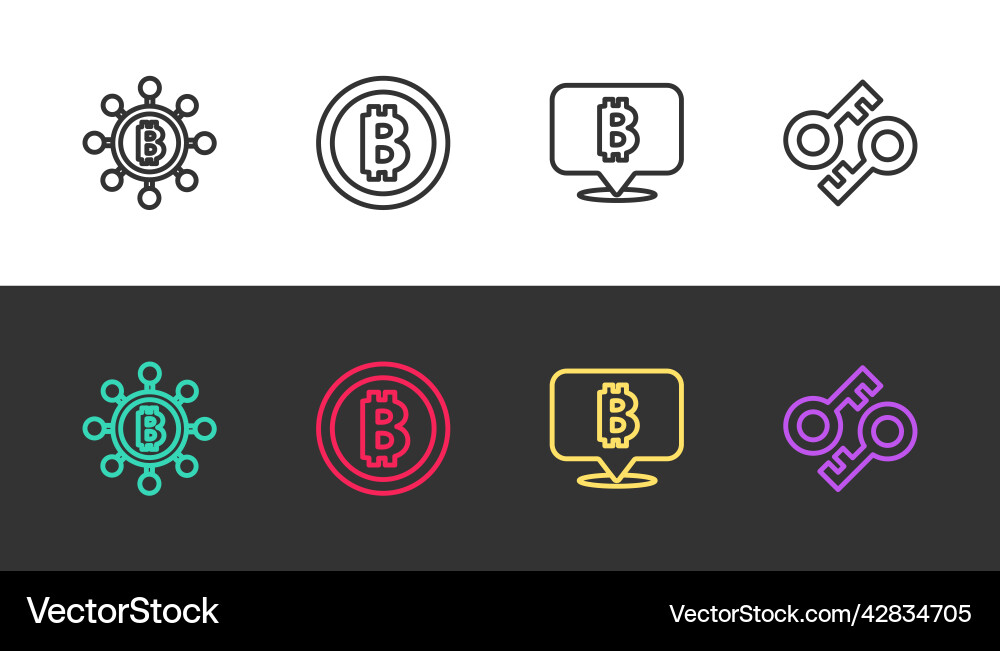 Set line blockchain technology bitcoin Set line blockchain technology bitcoin vector image